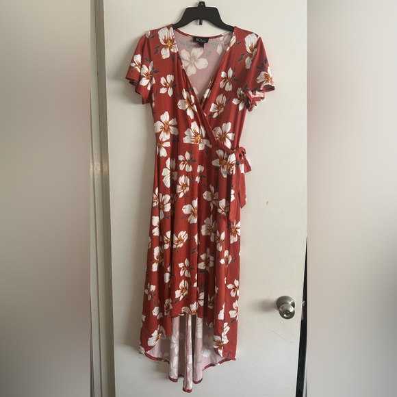 BCX Dark Orange Floral Dress, Size Large - Picture 2 of 4